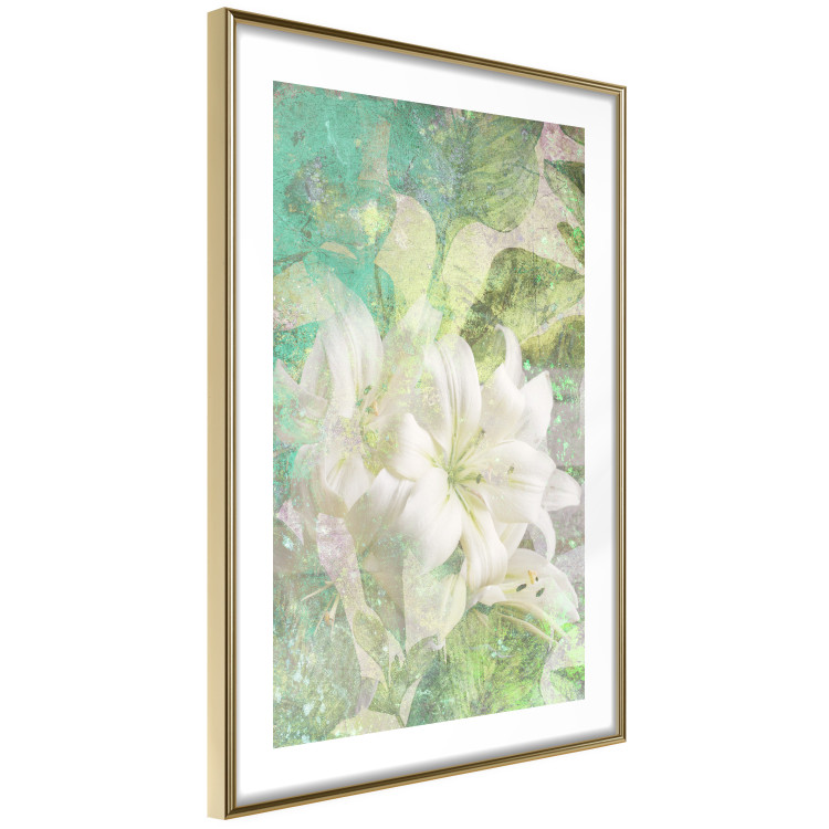 Poster Green Breath - texture with white Lily flower on green background 127838 additionalImage 7