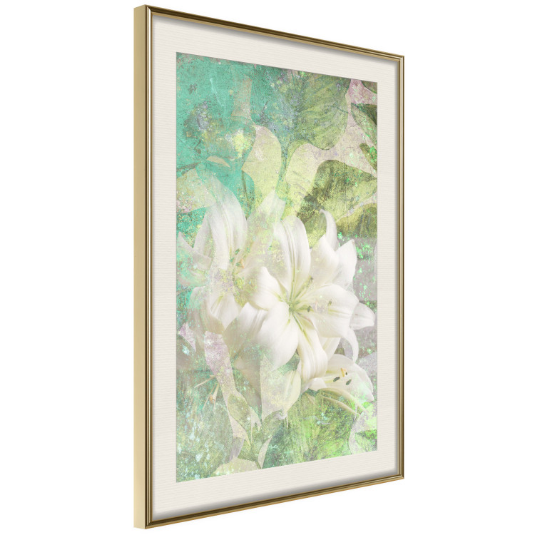 Poster Green Breath - texture with white Lily flower on green background 127838 additionalImage 3
