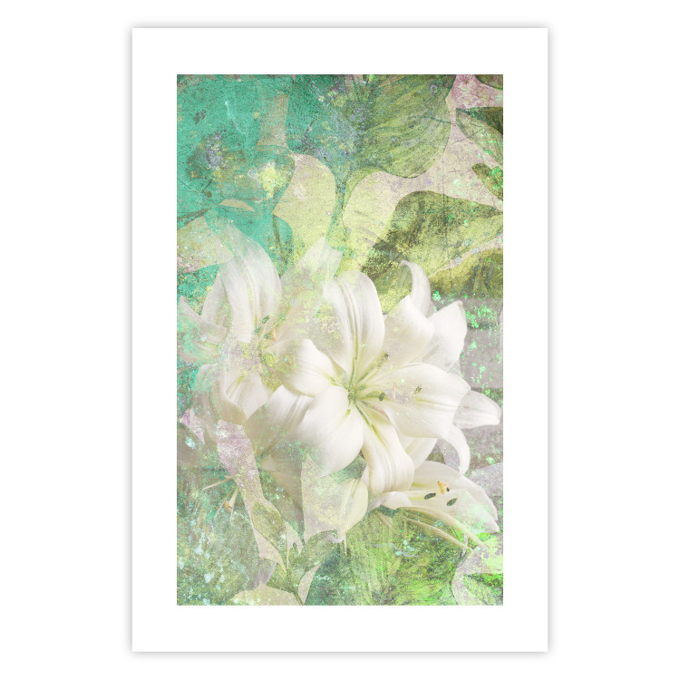 Poster Green Breath - texture with white Lily flower on green background 127838 additionalImage 25