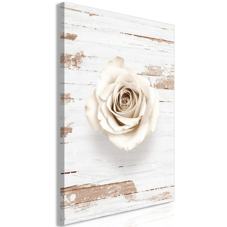 Canvas Art Print Pastel Swirl (1-part) vertical - rose on a light wooden background 128038 additionalImage 2