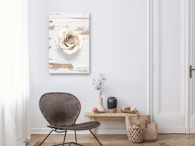 Canvas Art Print Pastel Swirl (1-part) vertical - rose on a light wooden background 128038 additionalImage 3