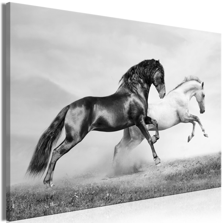 Canvas Chase (1-part) wide - black and white photo of running horses 129138 additionalImage 2