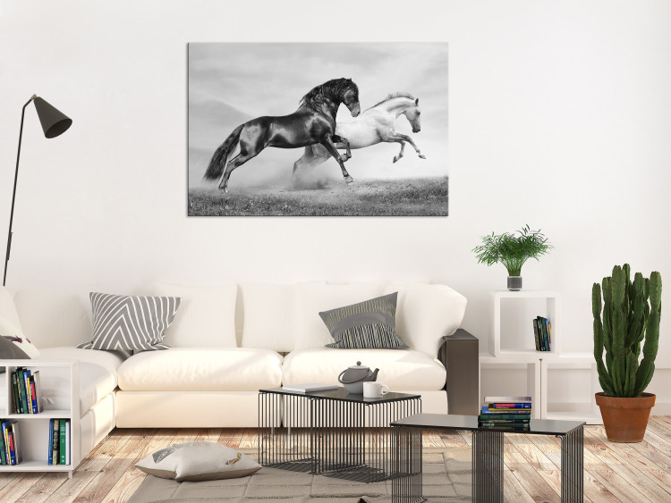 Canvas Chase (1-part) wide - black and white photo of running horses 129138 additionalImage 3
