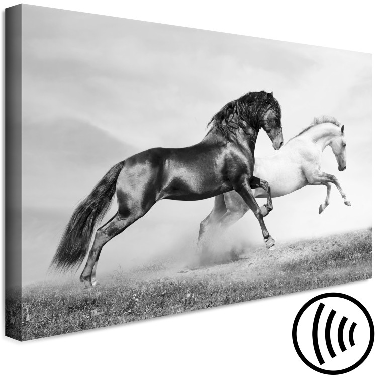 Canvas Chase (1-part) wide - black and white photo of running horses 129138 additionalImage 6