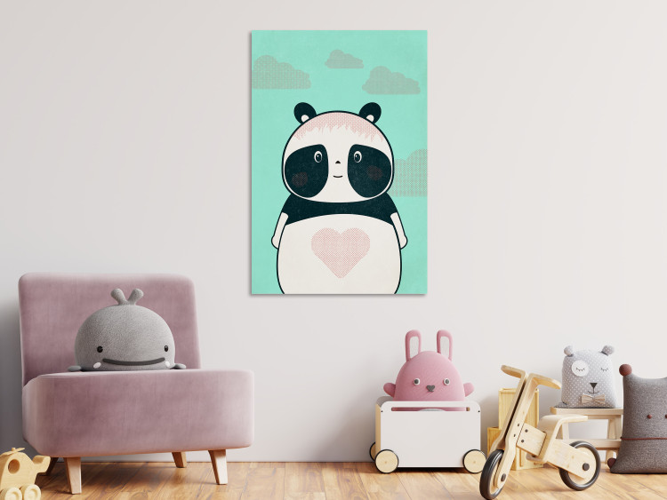 Canvas Print Caring Panda (1-part) vertical - pastel animal with a heart 129538 additionalImage 3
