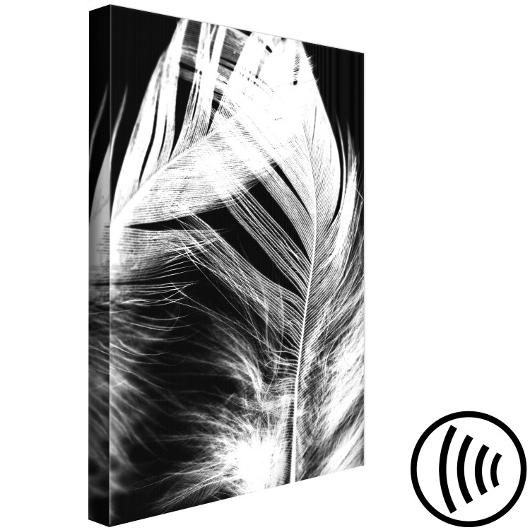 Canvas Art Print White Feather (1-piece) Vertical - white bird feather on black background 129738 additionalImage 6