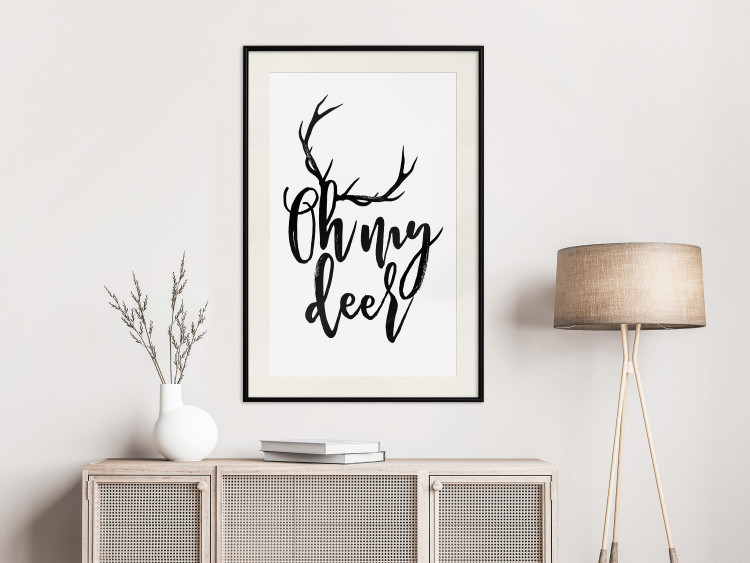 Poster Oh My Deer - deer antlers with English text on a light gray background 130738 additionalImage 24