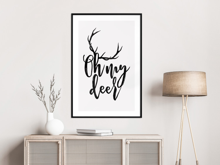 Poster Oh My Deer - deer antlers with English text on a light gray background 130738 additionalImage 23