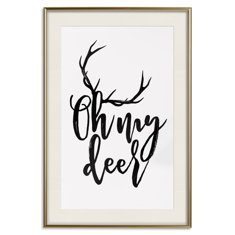 Poster Oh My Deer - deer antlers with English text on a light gray background 130738 additionalImage 20