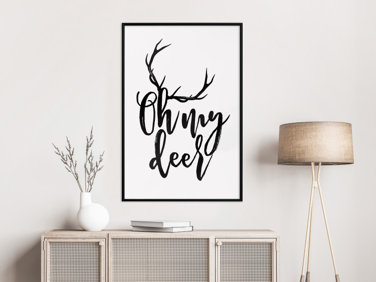 Poster Oh My Deer - deer antlers with English text on a light gray background 130738 additionalImage 4