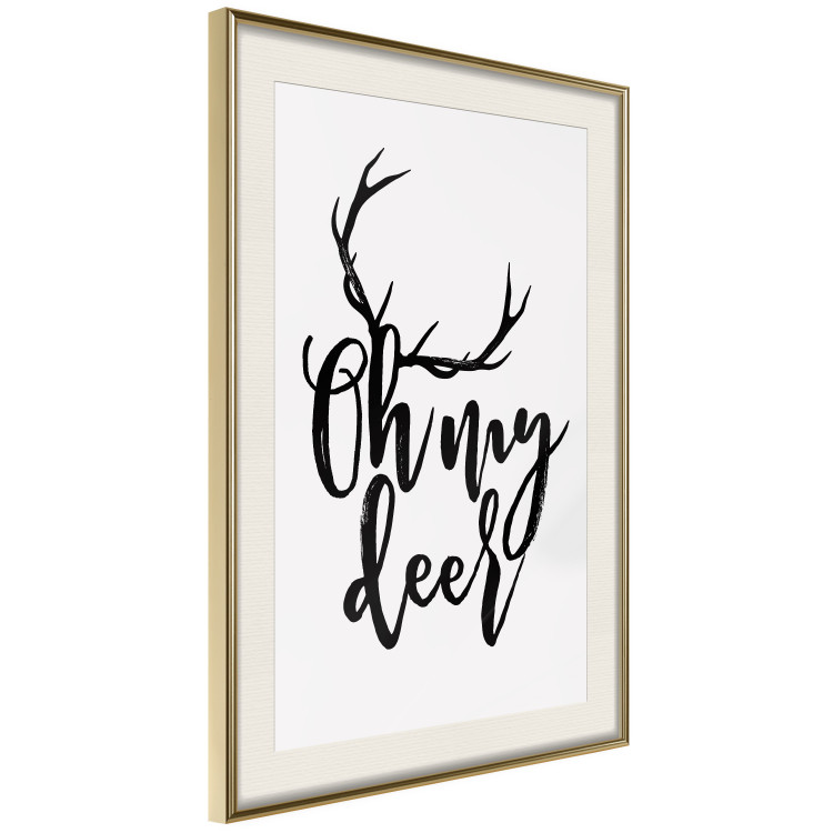 Poster Oh My Deer - deer antlers with English text on a light gray background 130738 additionalImage 3