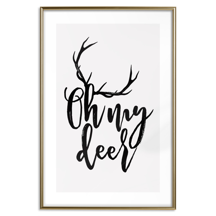 Poster Oh My Deer - deer antlers with English text on a light gray background 130738 additionalImage 14