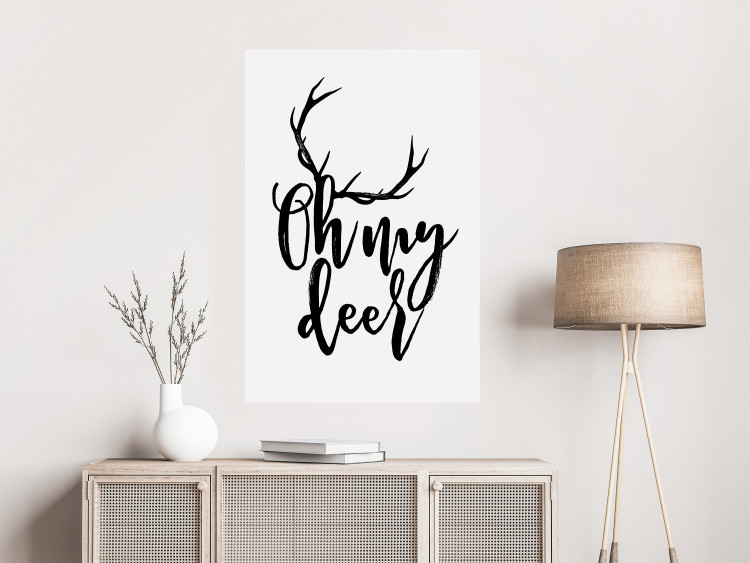 Poster Oh My Deer - deer antlers with English text on a light gray background 130738 additionalImage 2