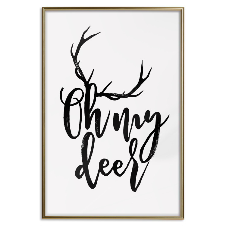 Poster Oh My Deer - deer antlers with English text on a light gray background 130738 additionalImage 21