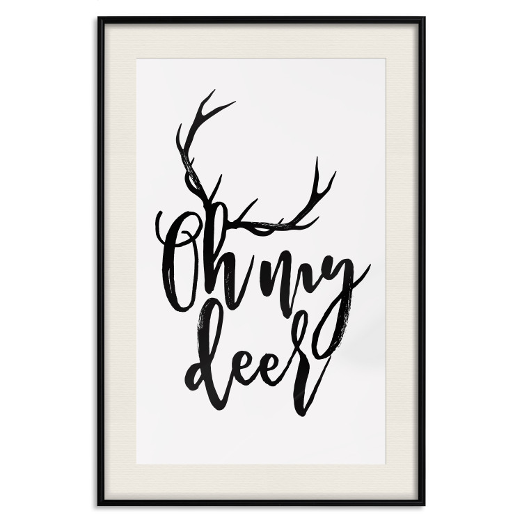 Poster Oh My Deer - deer antlers with English text on a light gray background 130738 additionalImage 19
