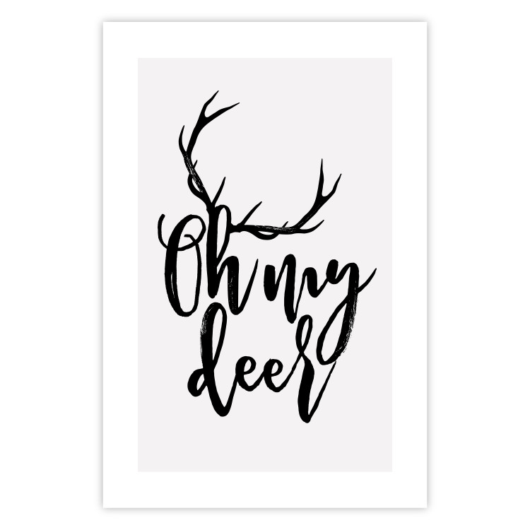 Poster Oh My Deer - deer antlers with English text on a light gray background 130738 additionalImage 25
