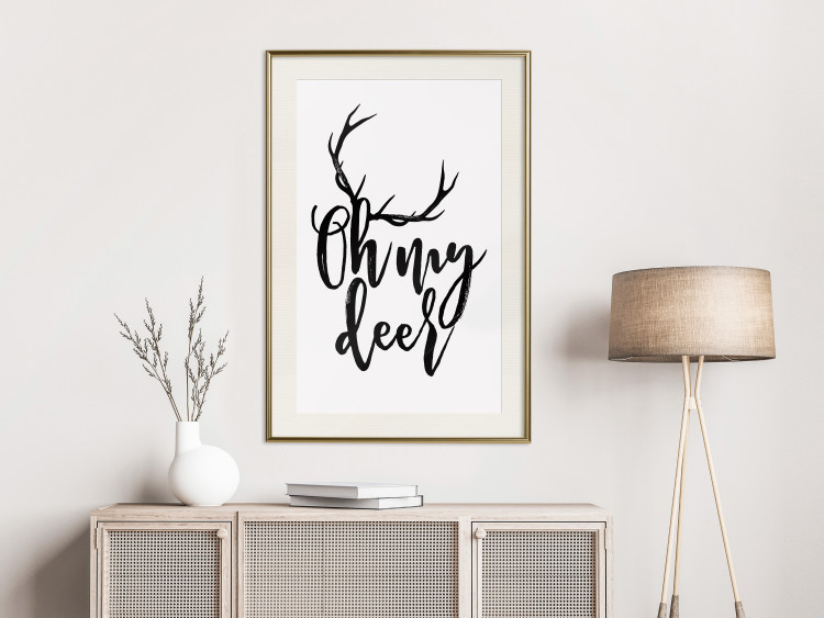 Poster Oh My Deer - deer antlers with English text on a light gray background 130738 additionalImage 22