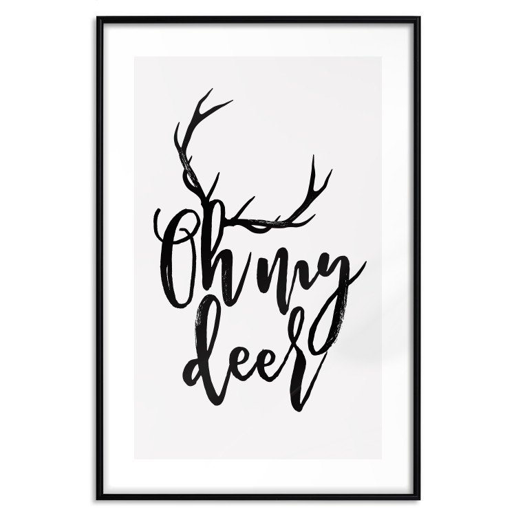 Poster Oh My Deer - deer antlers with English text on a light gray background 130738 additionalImage 17