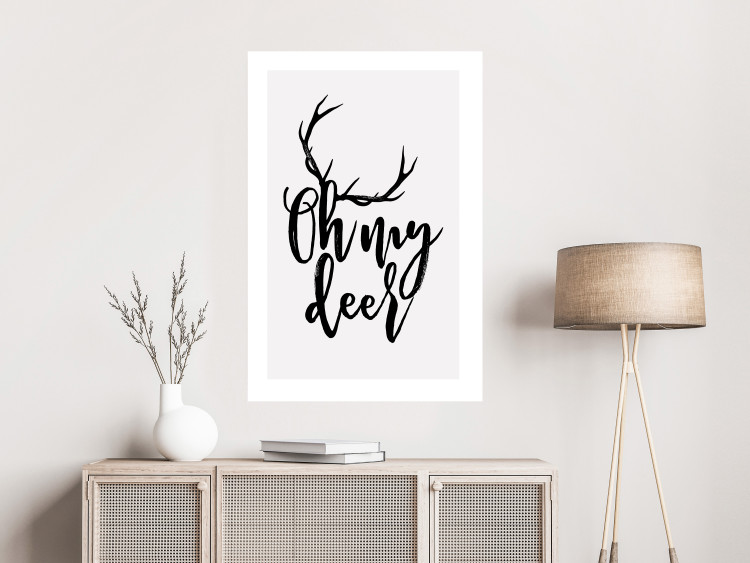 Poster Oh My Deer - deer antlers with English text on a light gray background 130738 additionalImage 5