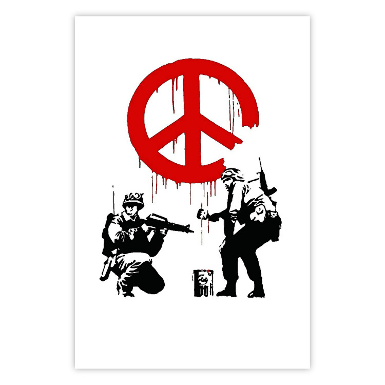 Wall Poster CND Soldiers - soldiers painting a hippie symbol in Banksy style 132438