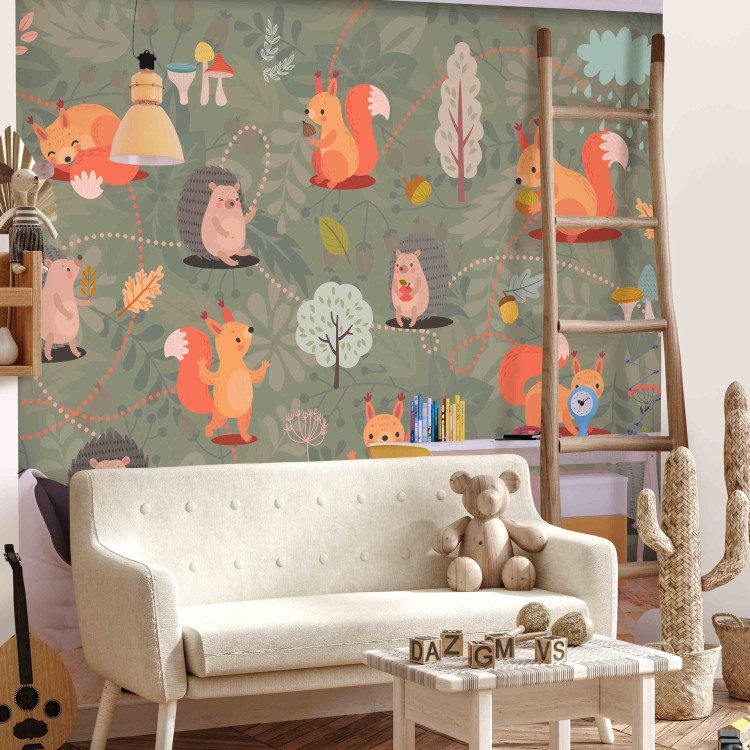 Wall Mural Friends from the forest - colourful forest with mushrooms and animals for children 135038 additionalImage 6
