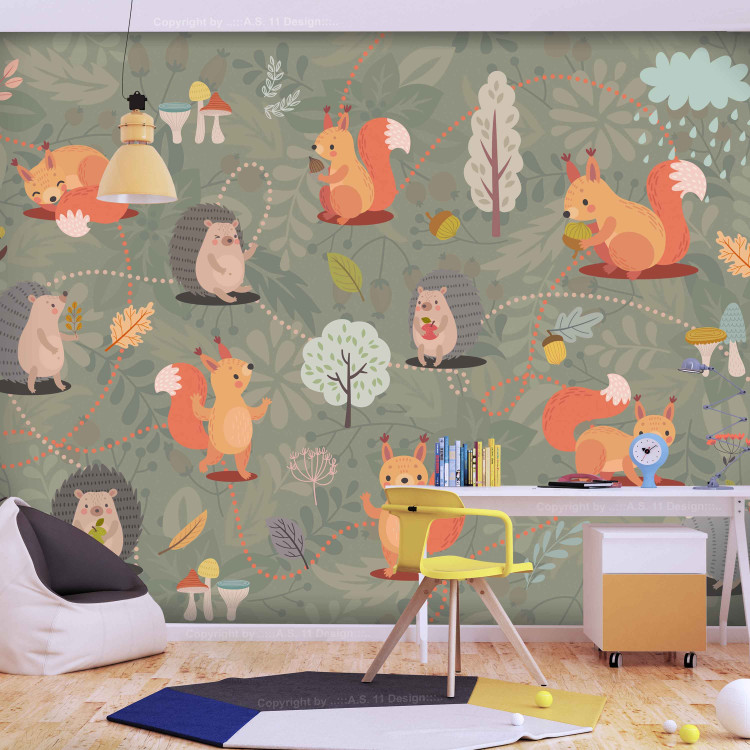 Wall Mural Friends from the forest - colourful forest with mushrooms and animals for children 135038 additionalImage 3