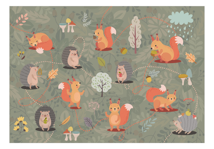 Wall Mural Friends from the forest - colourful forest with mushrooms and animals for children 135038 additionalImage 1