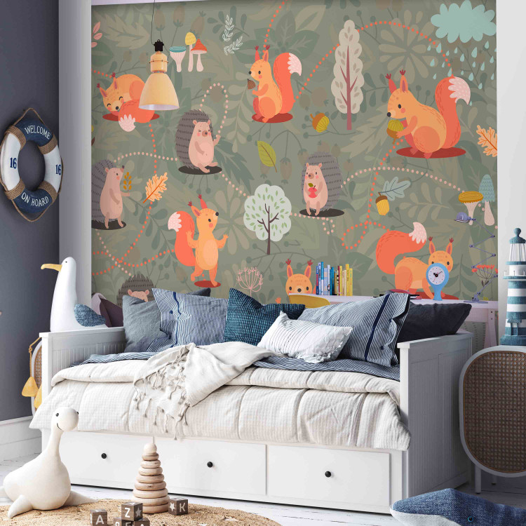 Wall Mural Friends from the forest - colourful forest with mushrooms and animals for children 135038 additionalImage 5