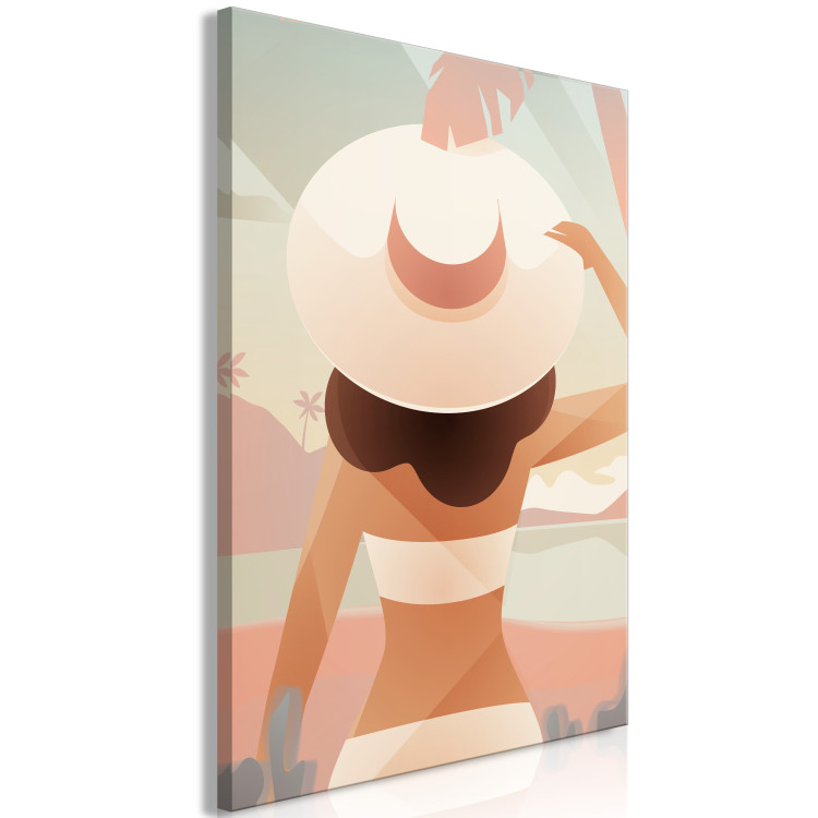Canvas Girl in a hat on the beach - graphic with sea, woman and palm trees 135838 additionalImage 2