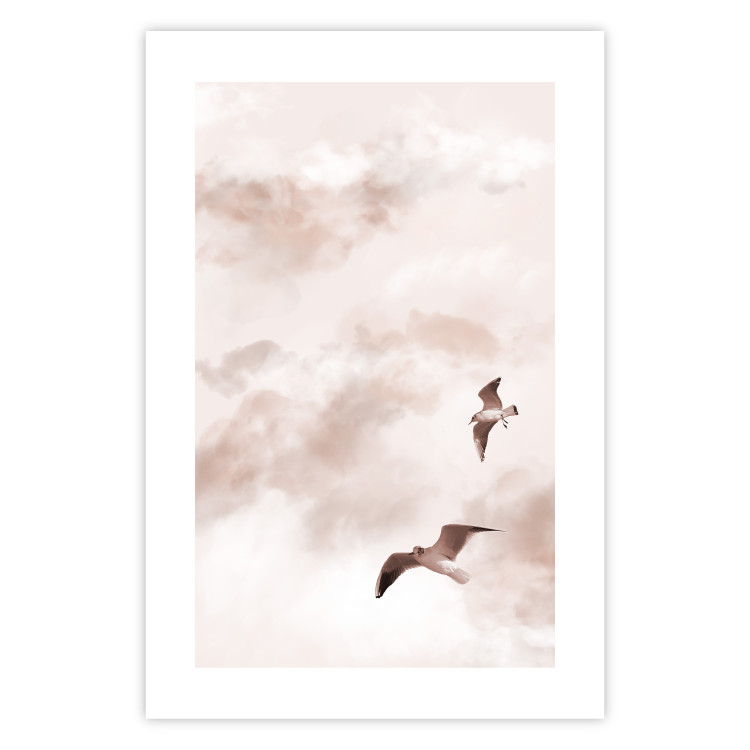 Poster Celestial Lovers - birds and clouds against a pink sky background 136538 additionalImage 9