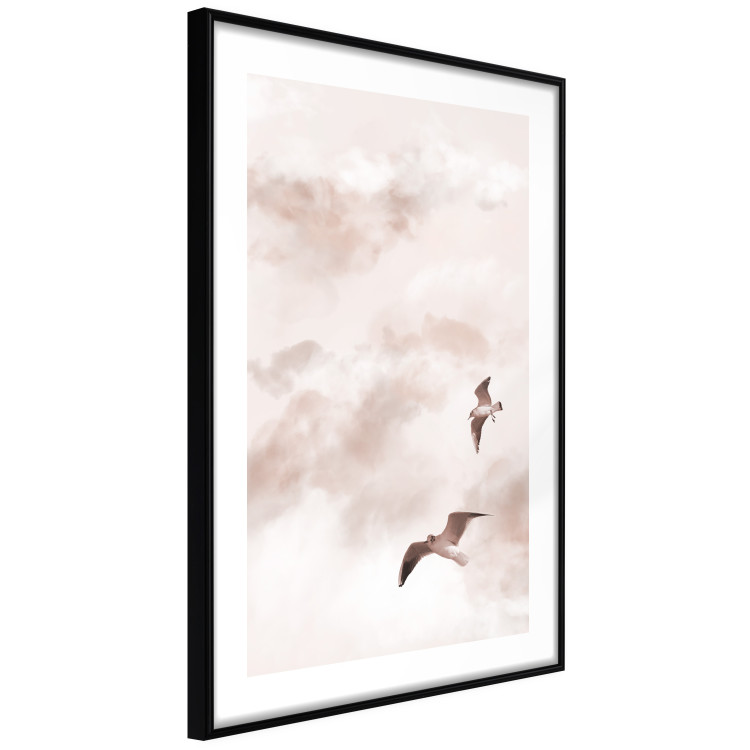 Poster Celestial Lovers - birds and clouds against a pink sky background 136538 additionalImage 22