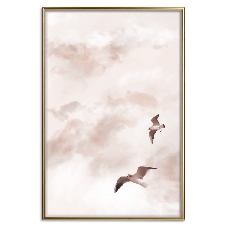 Poster Celestial Lovers - birds and clouds against a pink sky background 136538 additionalImage 6
