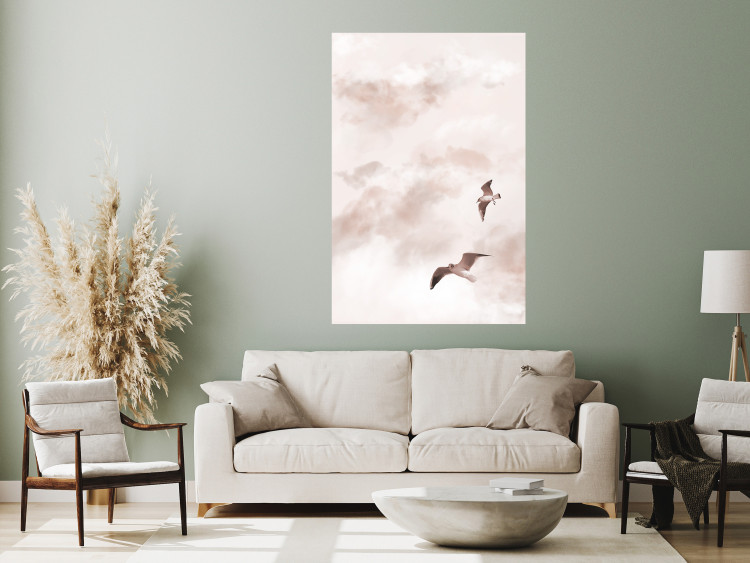 Poster Celestial Lovers - birds and clouds against a pink sky background 136538 additionalImage 10