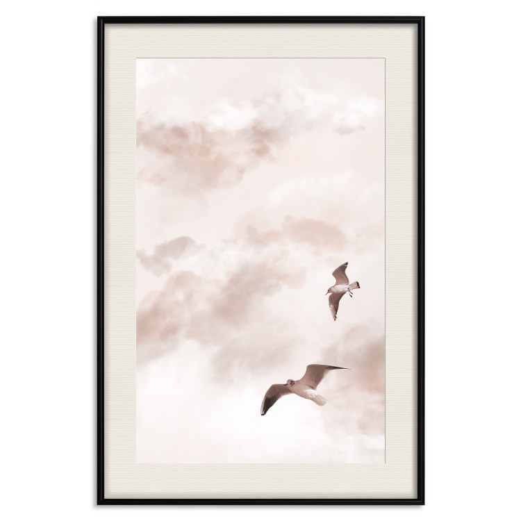 Poster Celestial Lovers - birds and clouds against a pink sky background 136538 additionalImage 3