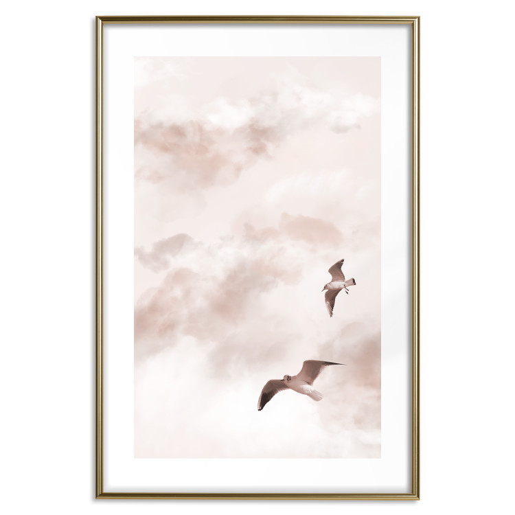 Poster Celestial Lovers - birds and clouds against a pink sky background 136538 additionalImage 4