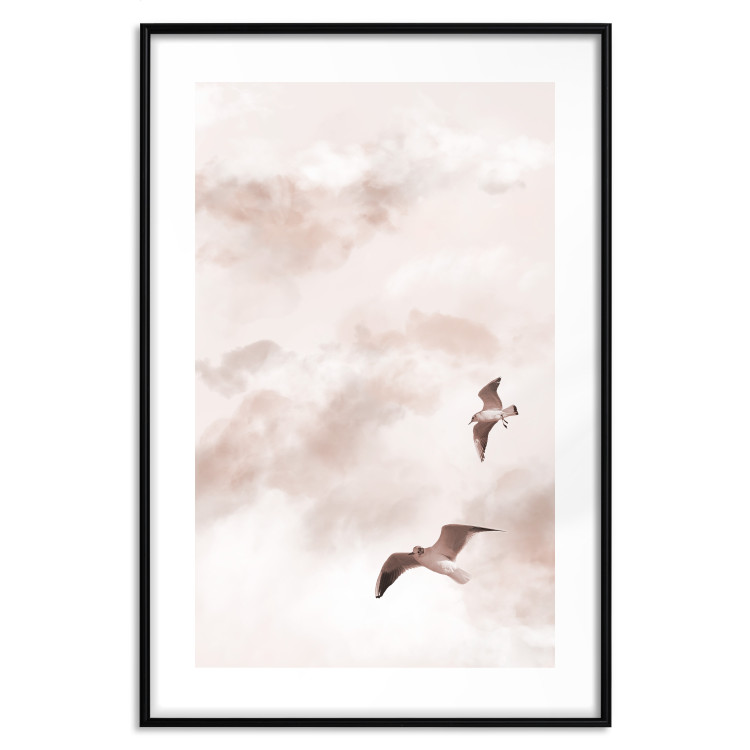 Poster Celestial Lovers - birds and clouds against a pink sky background 136538 additionalImage 5