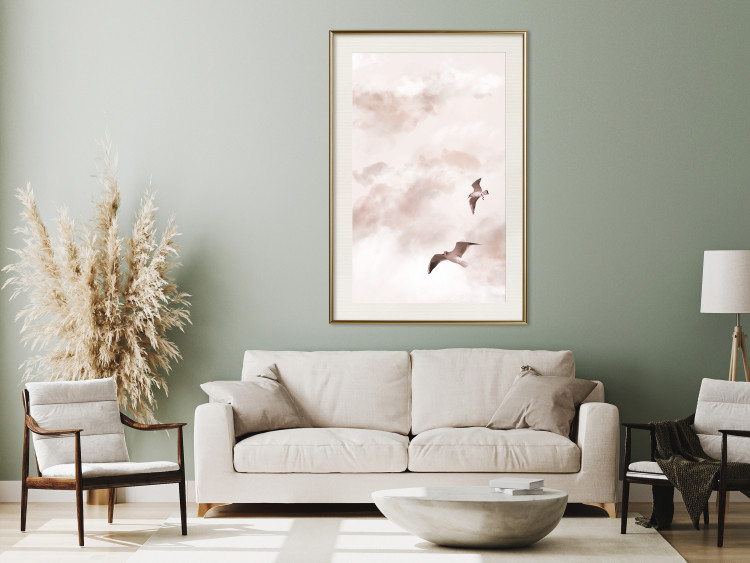Poster Celestial Lovers - birds and clouds against a pink sky background 136538 additionalImage 11