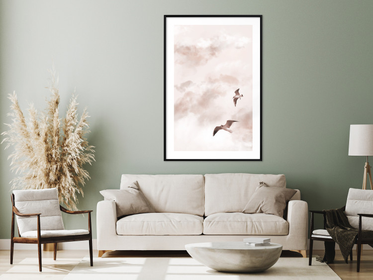 Poster Celestial Lovers - birds and clouds against a pink sky background 136538 additionalImage 14