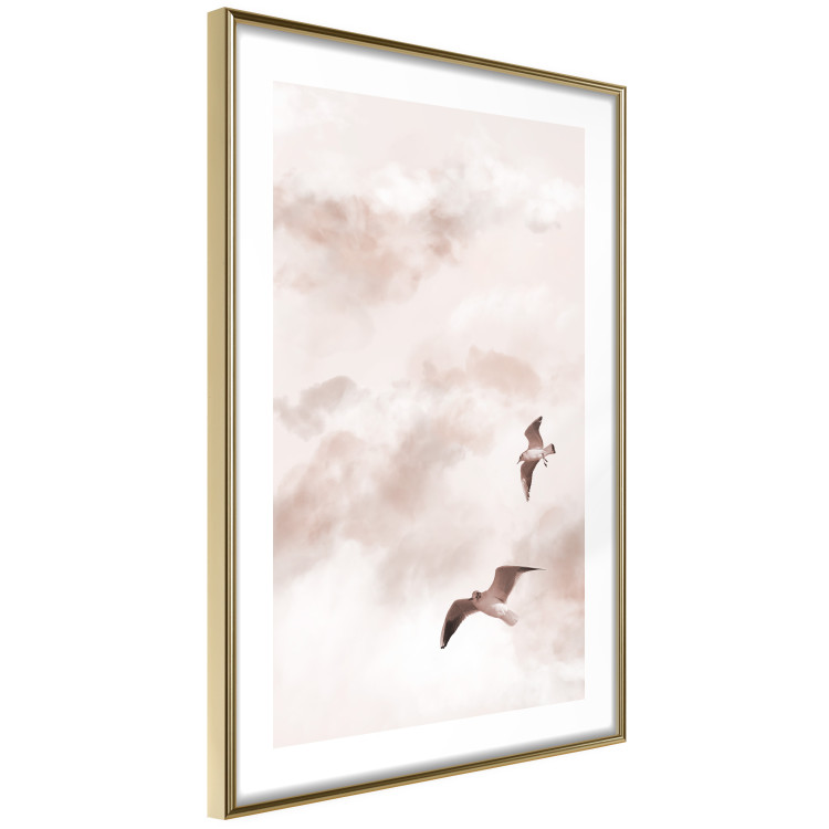 Poster Celestial Lovers - birds and clouds against a pink sky background 136538 additionalImage 20