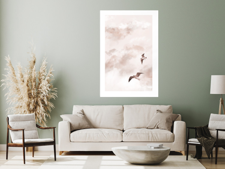 Poster Celestial Lovers - birds and clouds against a pink sky background 136538 additionalImage 12