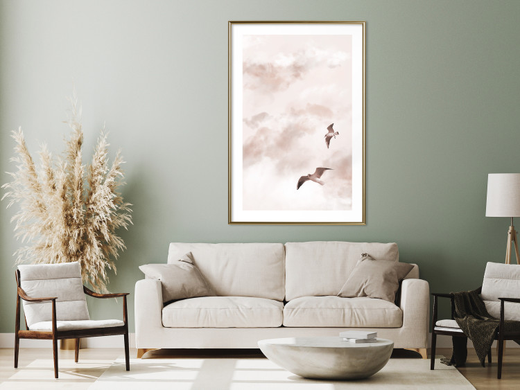 Poster Celestial Lovers - birds and clouds against a pink sky background 136538 additionalImage 8