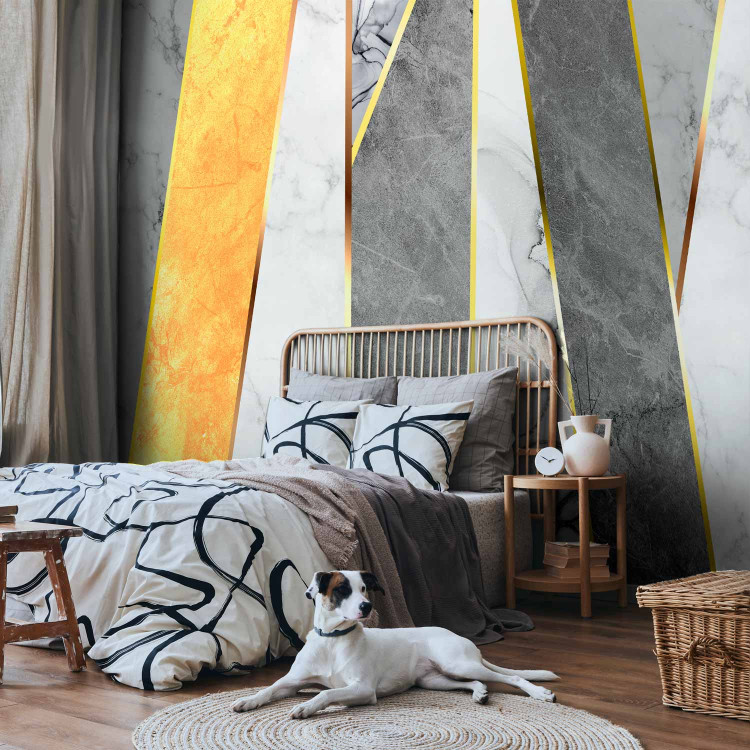 Wall Mural Marble and gold - background with geometric combination of stripes in grey 143338 additionalImage 2