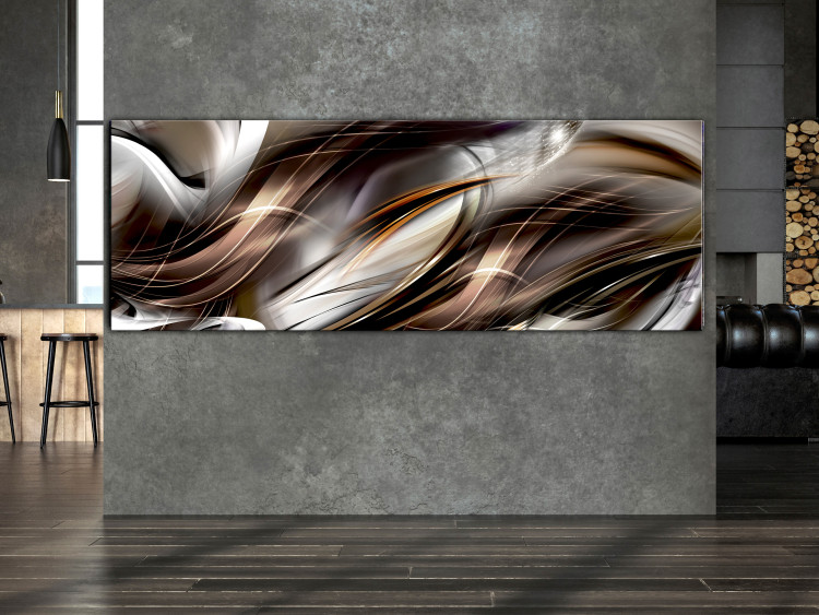 Canvas Print Streaks (1-piece) Narrow - gray-brown abstraction in delicate waves 143738 additionalImage 3