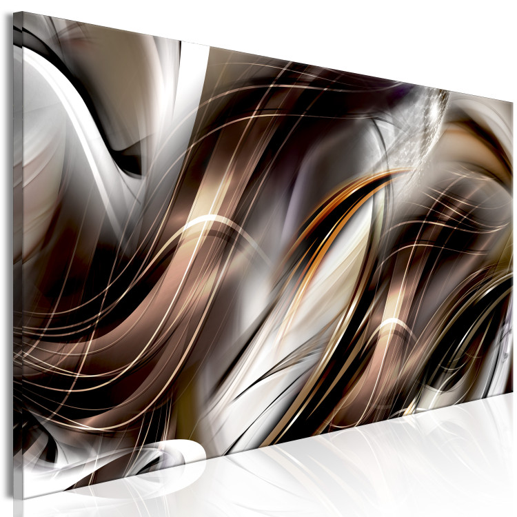 Canvas Print Streaks (1-piece) Narrow - gray-brown abstraction in delicate waves 143738 additionalImage 2