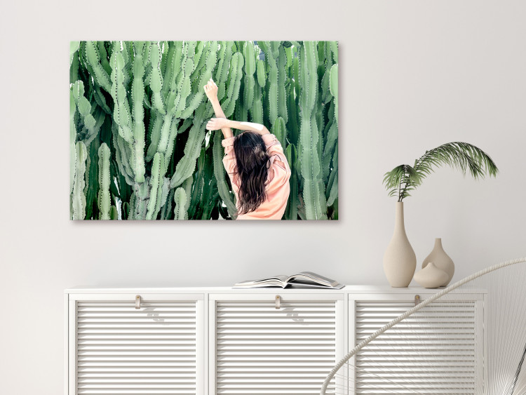 Canvas Art Print Cactus Landscape (1-piece) - female figure and green plants 144338 additionalImage 3