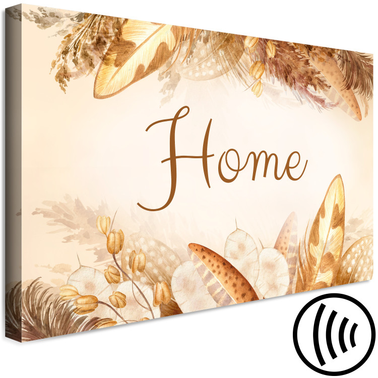 Canvas Home Sign (1-piece) - decorative feathers and grass in warm colors 144738 additionalImage 6