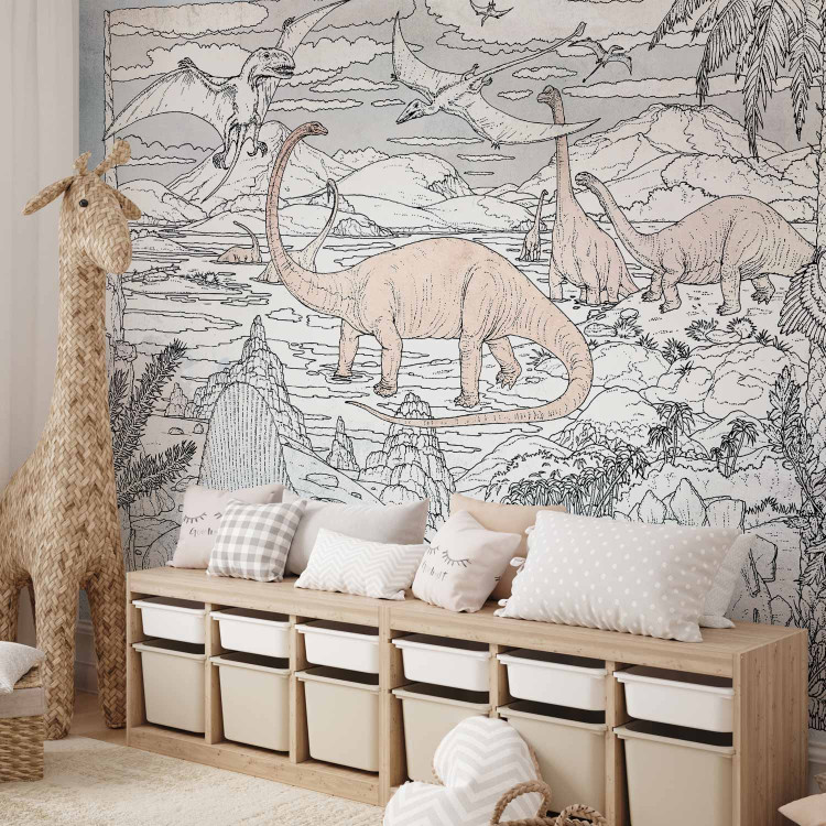 Photo Wallpaper Jurassic World - Hand Drawn Dinosaurs in Pastel Colors 149238 additionalImage 4