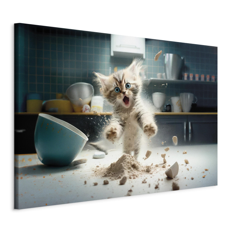 Canvas Print AI Maine Coon Cat - Scared Animal at Kitchen Work - Horizontal 150138 additionalImage 2