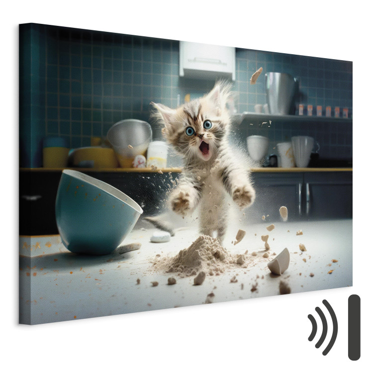 Canvas Print AI Maine Coon Cat - Scared Animal at Kitchen Work - Horizontal 150138 additionalImage 8