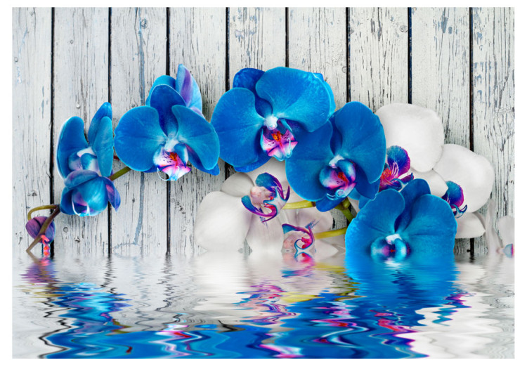 Wall Mural Cobalt Orchid - Floral Motif with Water and Wooden Elements 60238 additionalImage 1